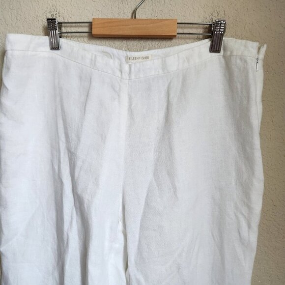 Eileen Fisher 100% Linen White Wide Leg Pants Women Medium Side Zip 34x27" - Picture 2 of 16